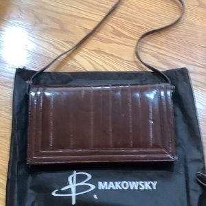 B Makowsky rich brown leather clutch or shoulder strap purse